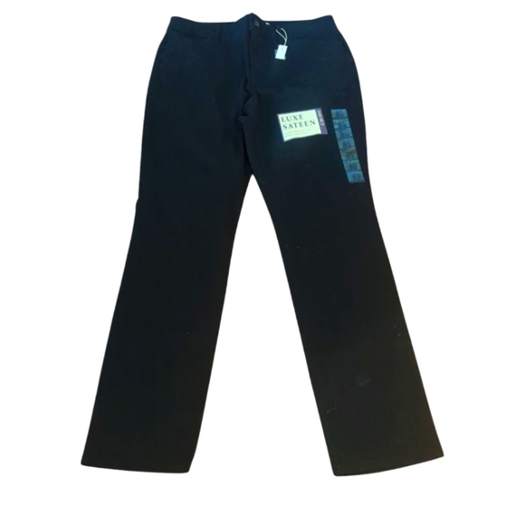 Gloria Vanderbilt Black Pants Luxe Satin Khaki Unltd Sleek Straight Leg NWT Sz 6 - Picture 1 of 8